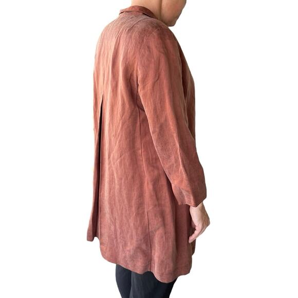 Eileen Fisher Rust Organic Linen Silk Satin Open Front Coat Sz. Medium MSRP $398 - Picture 3 of 6